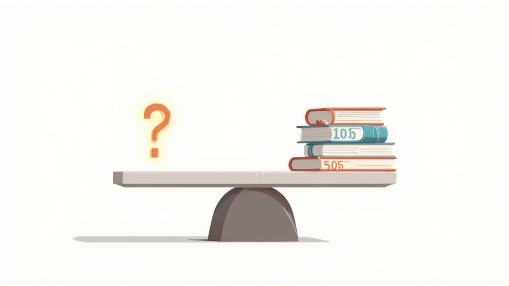 What is Data-Driven Decision Making? 1 Balance scale with question mark on one side and numbered data books on the other