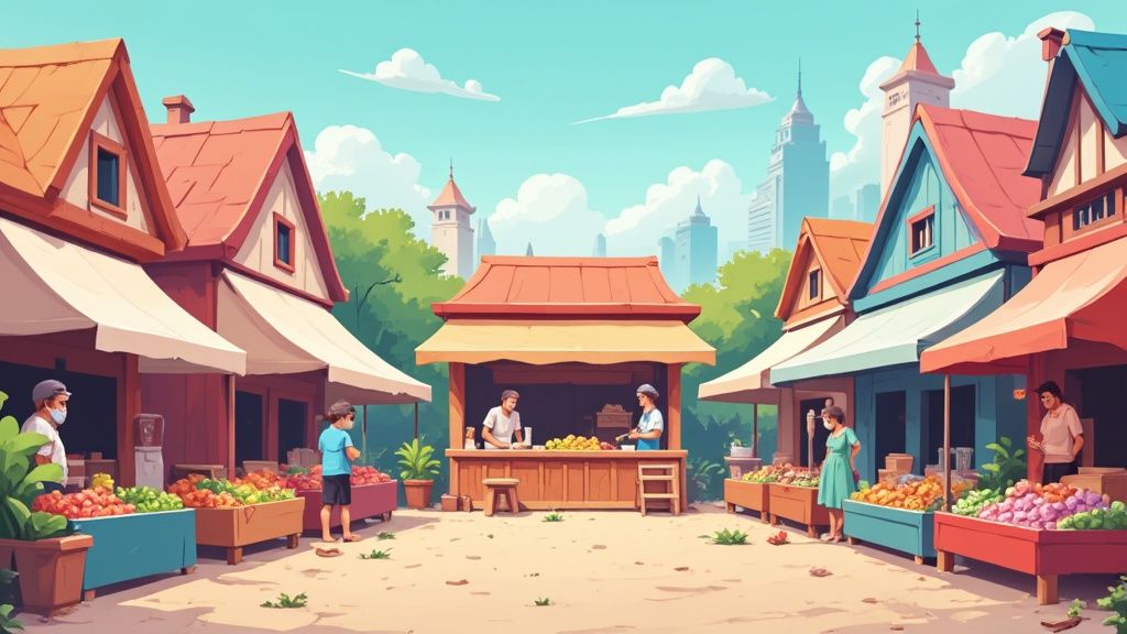 A group of professionals collaborating on a brand strategy around a table with laptops and sticky notes.