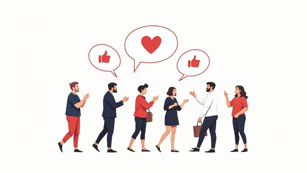 A group of people collaborating and engaging in a community setting, representing brand loyalty