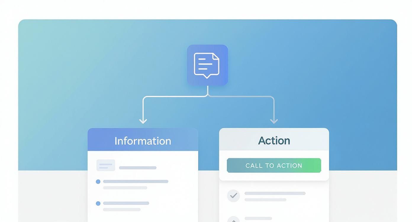 Flowchart diagram showing document information and action sections with call to action button for startups