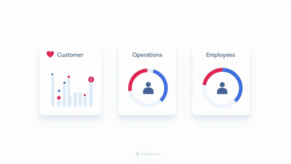 A person tracking KPIs on a digital dashboard interface.