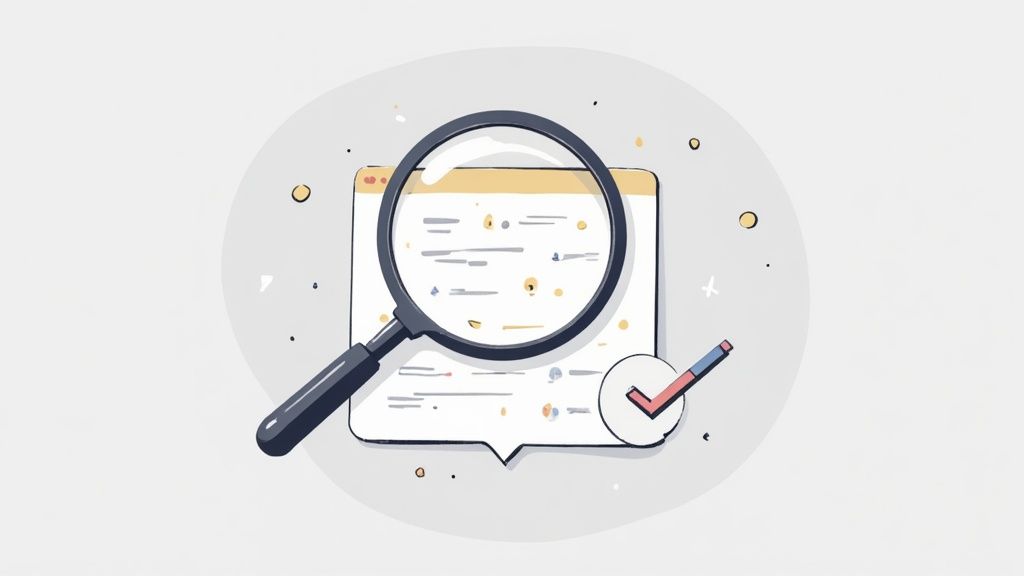 A person holding a magnifying glass over a chart, symbolising customer research and insight.