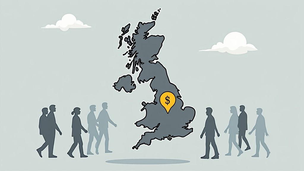 What Is Strategic Branding and How Does It Work? 2 A vibrant, busy high street in a UK city, representing the competitive business environment.