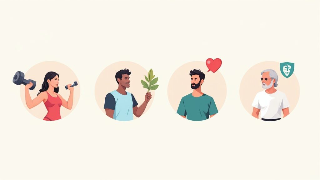 A Guide to Health and Wellness Branding in the UK 2 A woman and a man in activewear looking at a smartphone together, smiling.