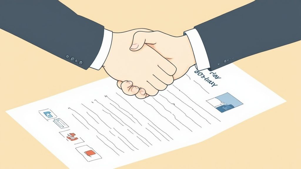 A Guide to a Marketing Agency for Small Business 3 Two people sitting at a wooden table, collaborating with laptops and notebooks, symbolising a productive agency partnership.