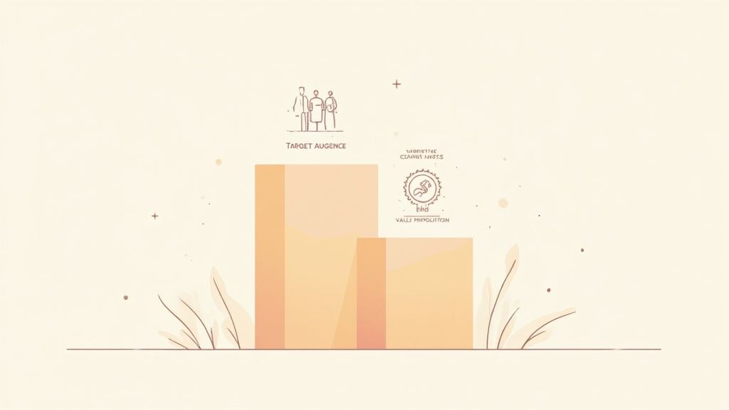 An illustrated bar chart comparing target audience with another market segment, featuring people and a horse icon.