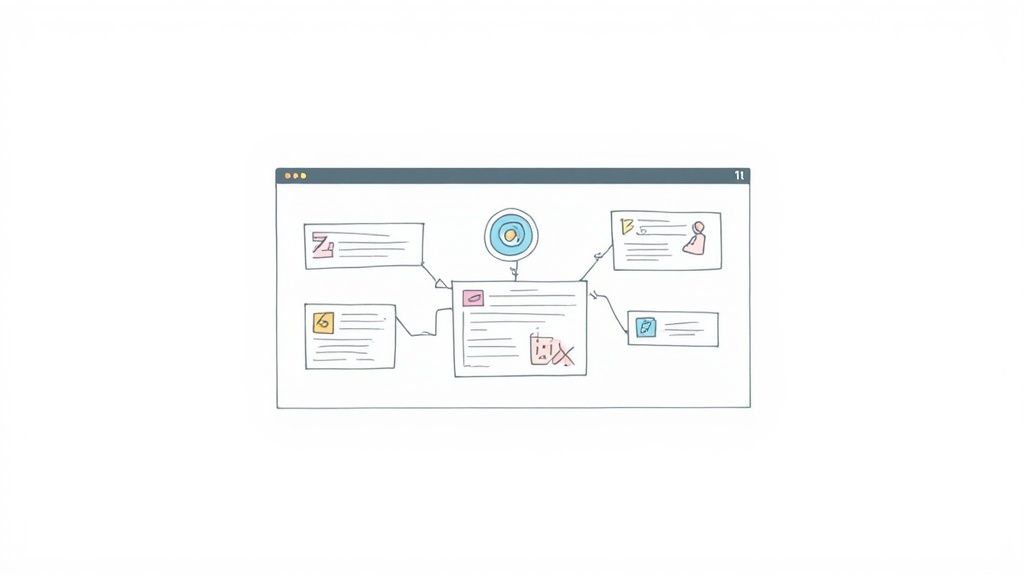 A person at a desk strategically planning their web content on a large screen with charts and graphs.