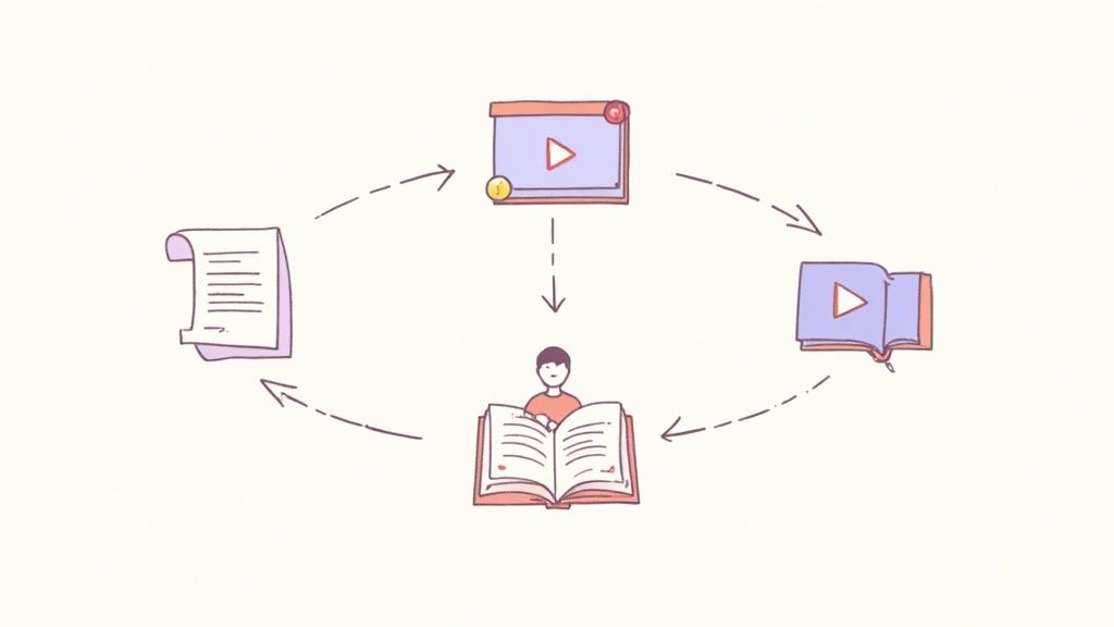 Two people collaborating on a laptop, surrounded by colourful sticky notes and design sketches.