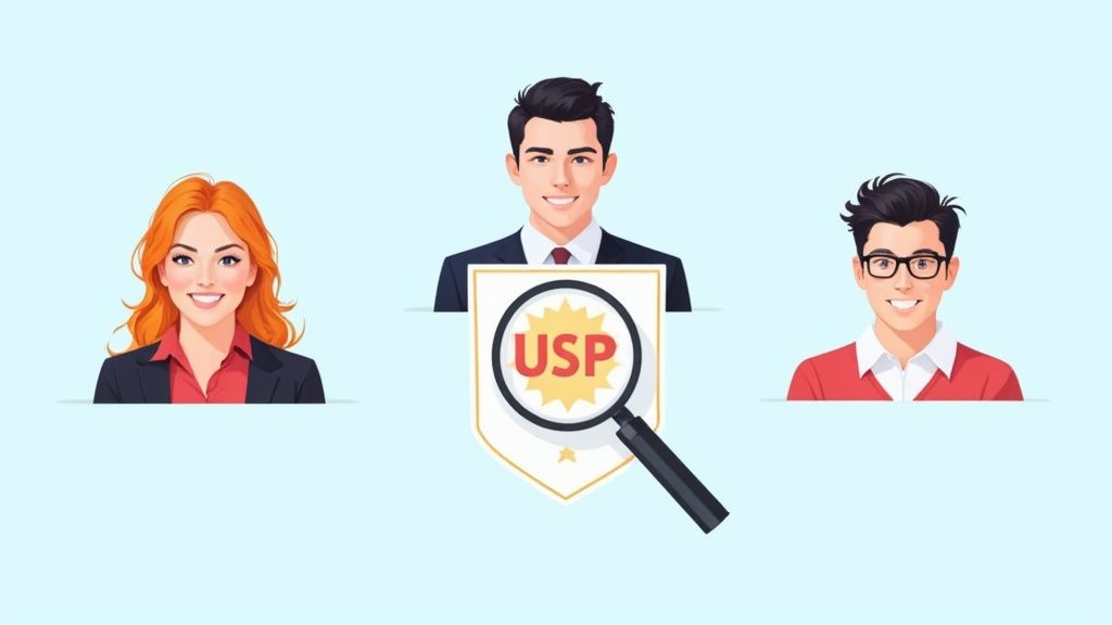 A team of marketing professionals collaborates around a table, brainstorming audience personas and market positioning strategies.