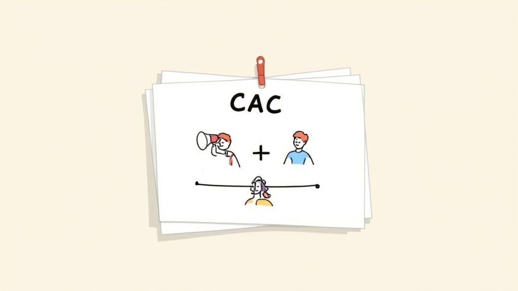 A person using a calculator with financial documents and a laptop in the background, symbolising the process of calculating customer acquisition costs.