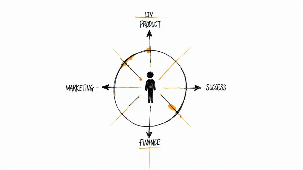 A focused professional calculating metrics on a laptop, representing the importance of LTV in SaaS.