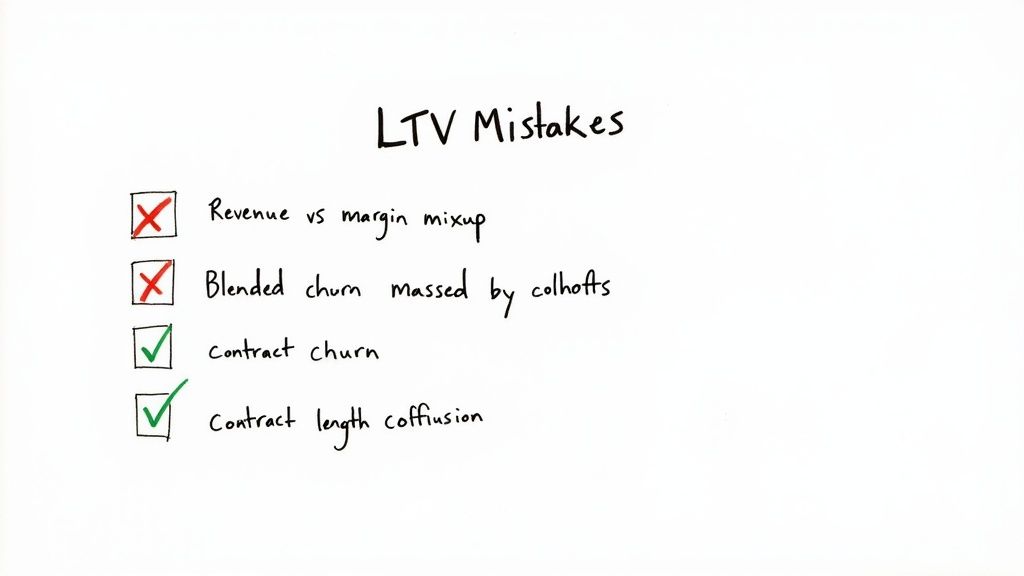 A red warning sign icon on a digital dashboard, symbolizing common errors in SaaS LTV calculations.