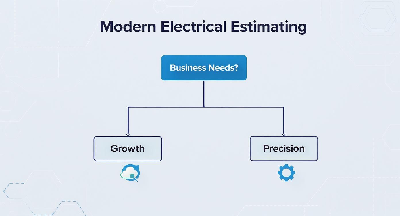 Best Field Management Software Tackon FSM in Best Electrical Estimating Software: Top Tools & Tips 3 A flowchart illustrating modern electrical estimating business needs, showing paths for growth and precision.