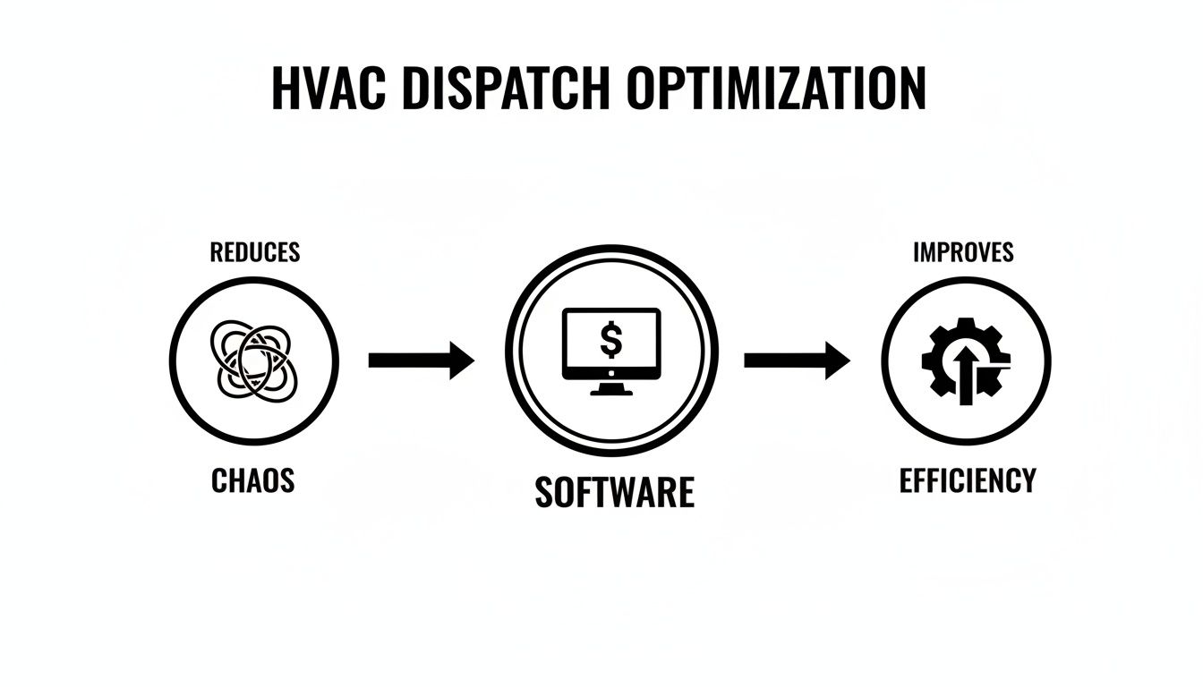 Diagram showing how HVAC dispatch software reduces chaos and improves efficiency.