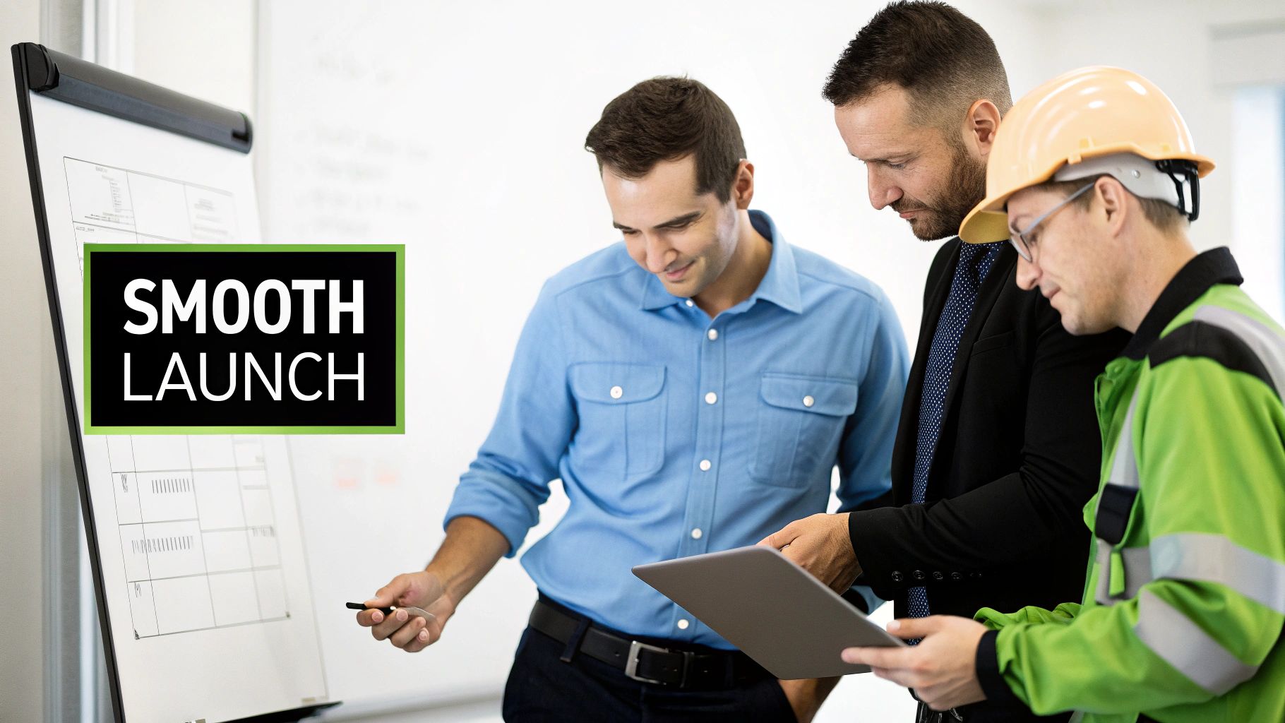 Best Field Management Software Tackon FSM in Finding the Best Software for Electrical Contractors 4 Three diverse professionals, including a contractor, discuss plans on a whiteboard and tablet for a smooth launch.