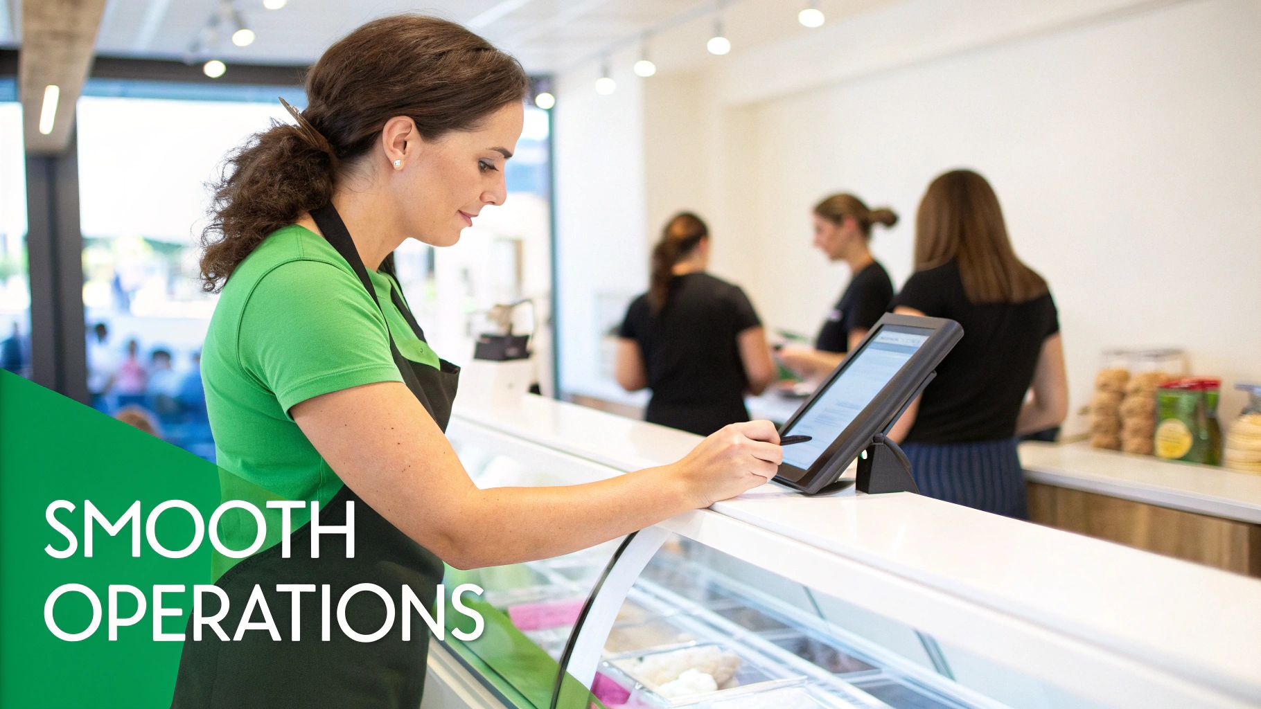 Several scoops of colorful ice cream in cones, showcasing different flavors and toppings.