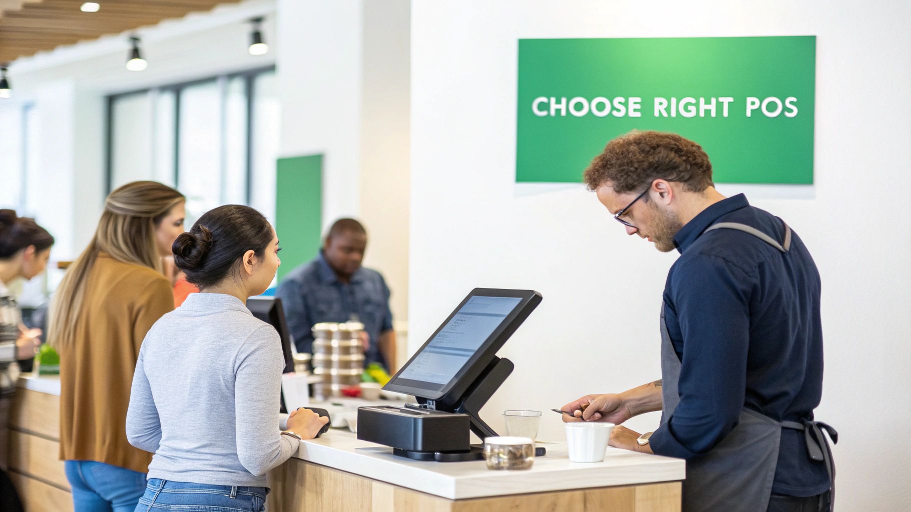 Barista using a POS system in a modern coffee shop