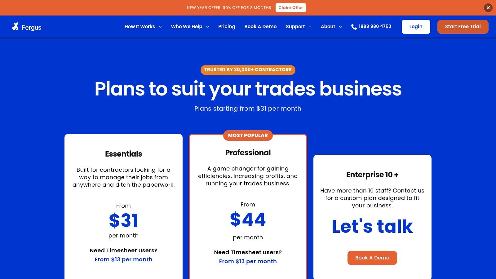 Best Field Management Software Tackon FSM in Top 12 ServiceTitan Alternatives for HVAC, Plumbing & Electrical in 2026 9 Fergus pricing plans showing Basic, Standard, and Professional tiers with monthly and annual options.