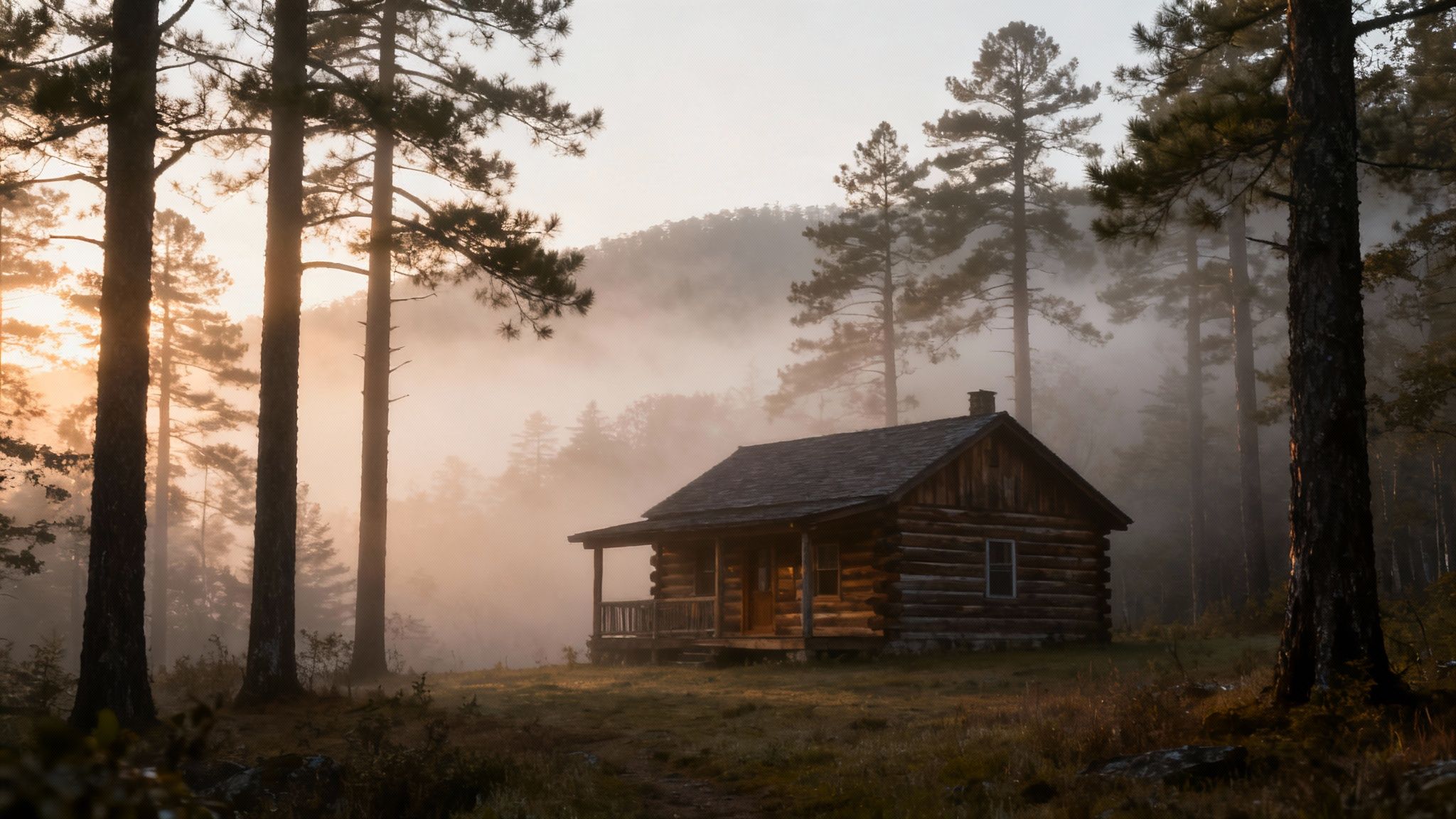 A cozy cabin nestled in the Smoky Mountains with a beautiful view of the autumn foliage.