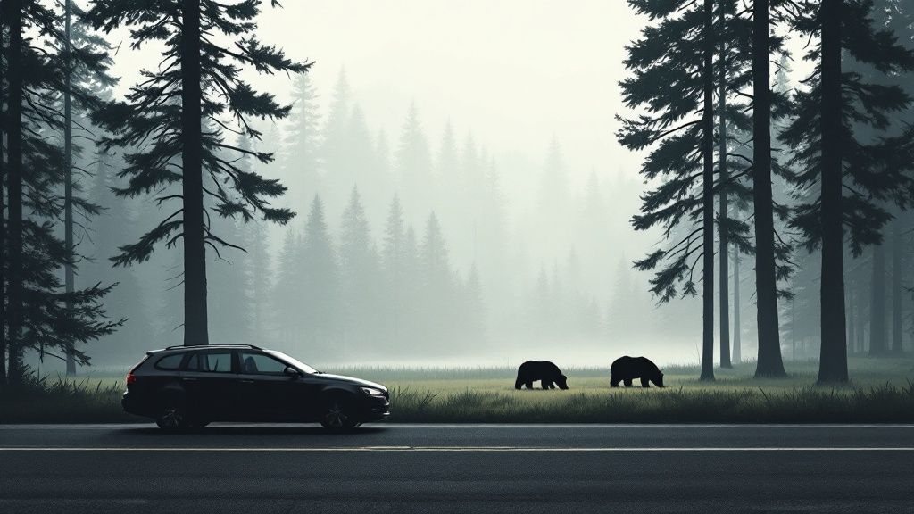 A black bear walking through the woods in the Great Smoky Mountains National Park
