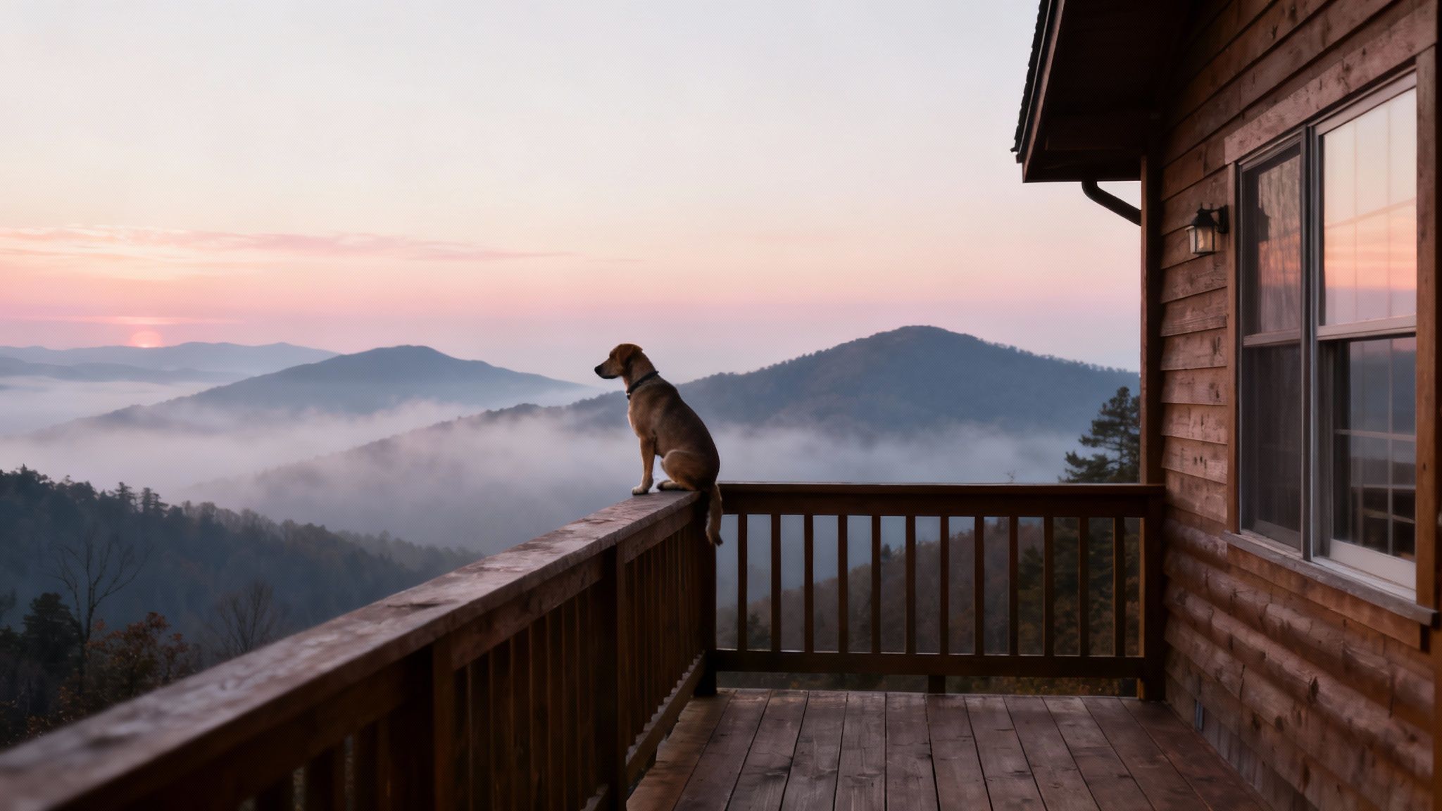 A dog joyfully looking out over a mountain vista in the Smoky Mountains