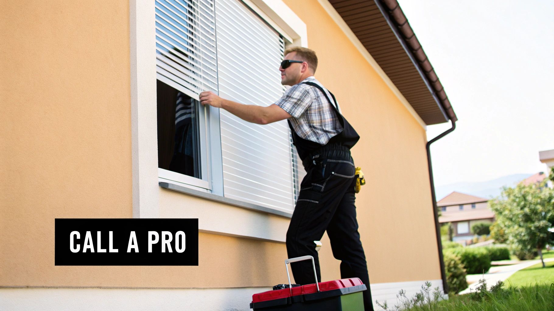 A professional installer from Home Blinds &amp; Floors expertly adjusting a vertical blind headrail.