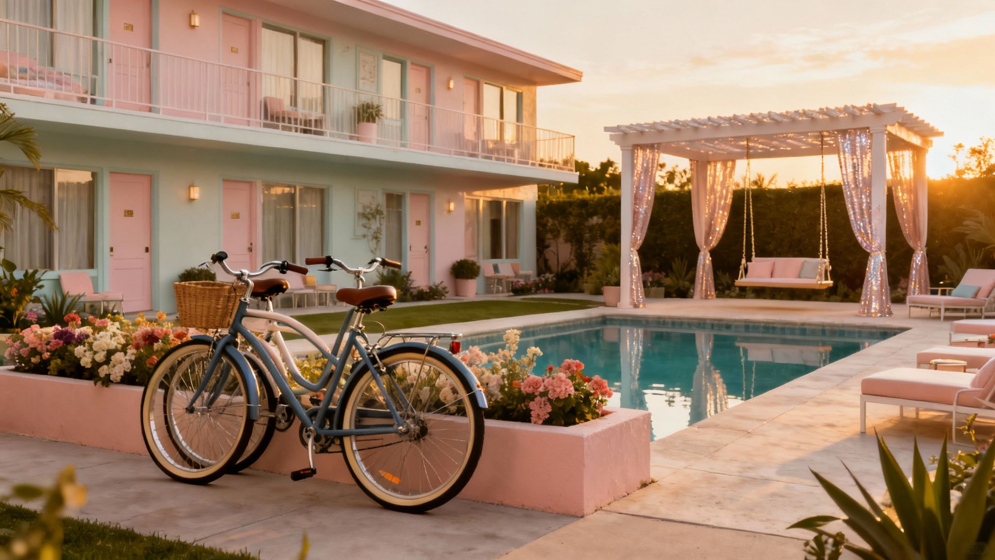 Stylish outdoor lounge area at The Muse Hotel Palm Springs with a fire pit and comfortable seating