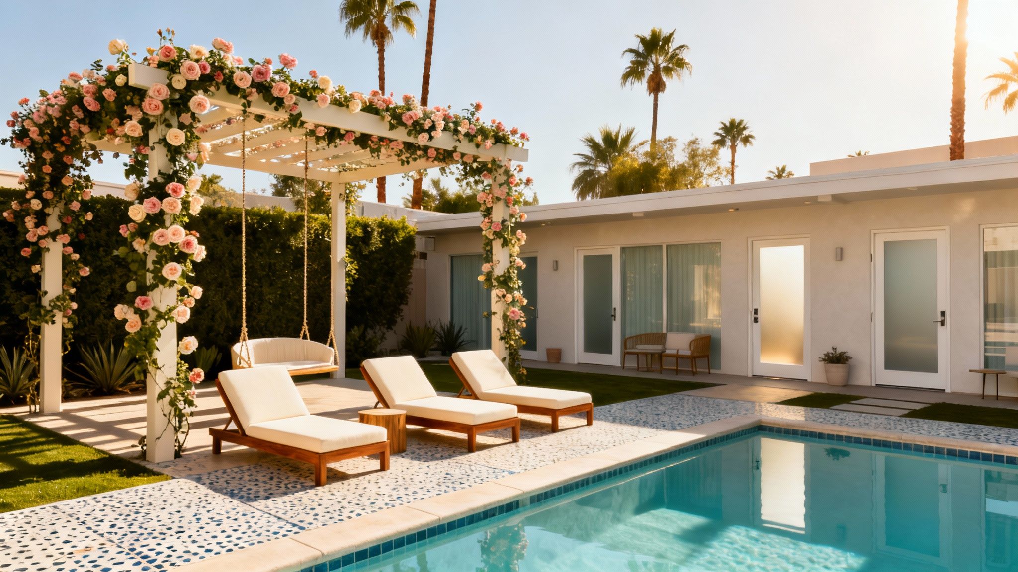 A stylishly decorated suite at The Muse Hotel Palm Springs, showcasing its boutique and group-friendly design.