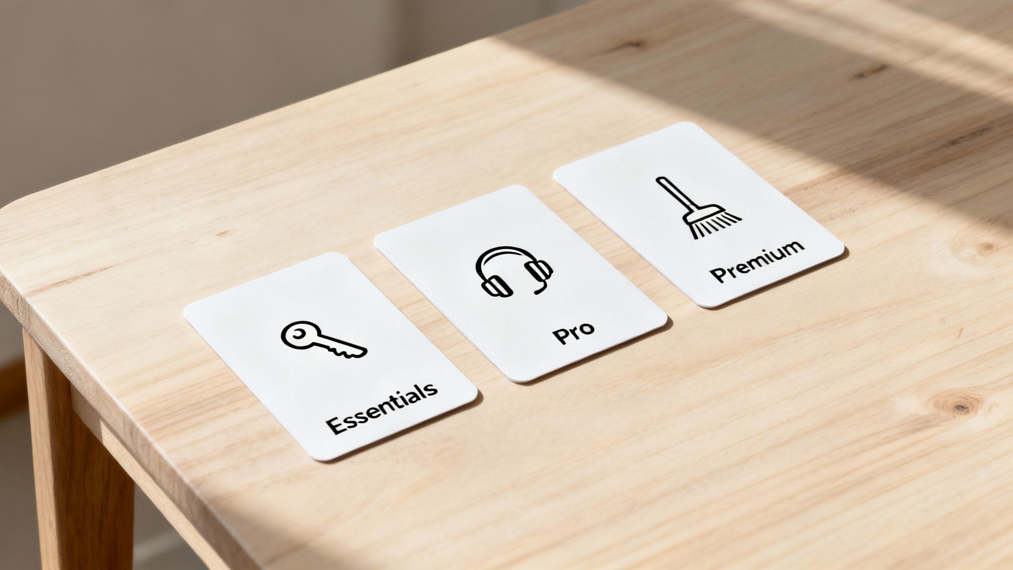 A well-organized desk with a laptop showing an Airbnb listing, signifying planning co-hosting packages.