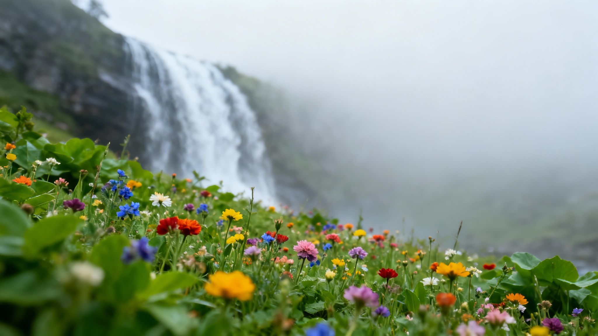 A vibrant display of wildflowers along a stream in the Great Smoky Mountains.