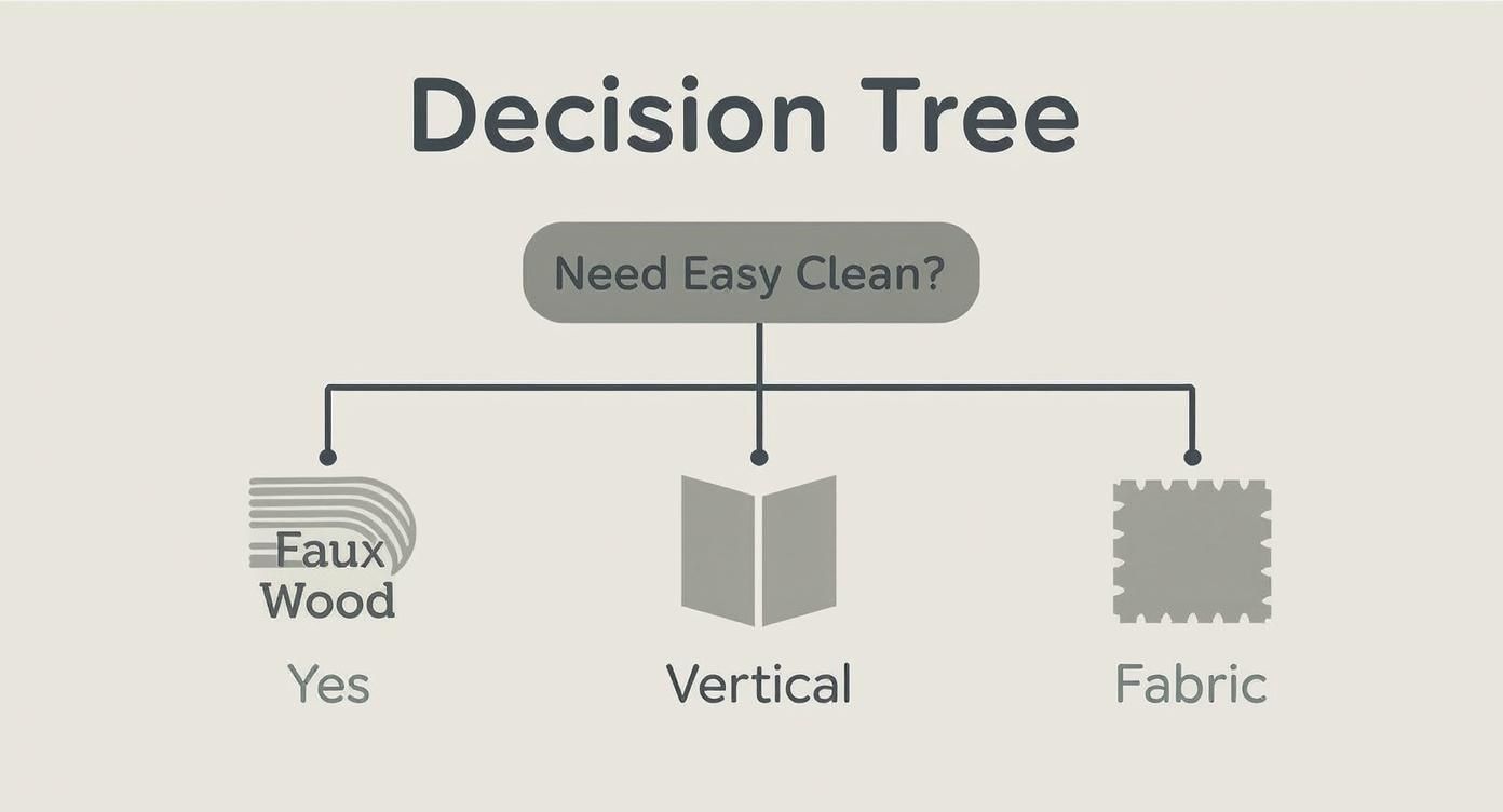 Infographic decision tree for choosing the easiest blinds to clean