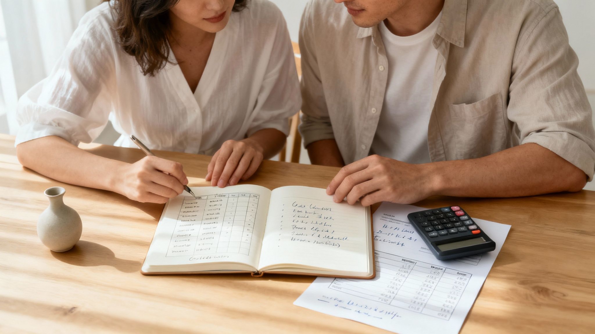 A beautifully set dinner table on a wooden patio overlooking a serene lake at Fern Oak Estate.