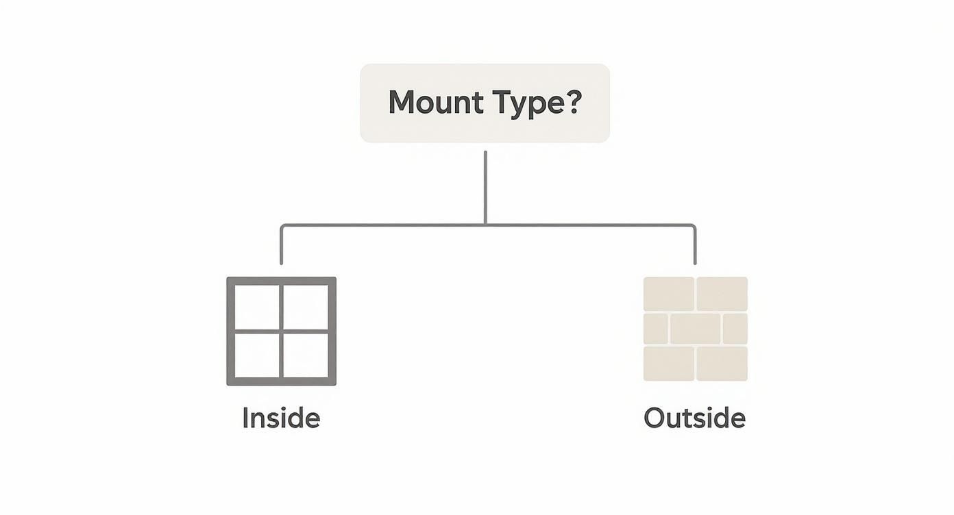 A diagram illustrating the choice between inside and outside mount types for window coverings.