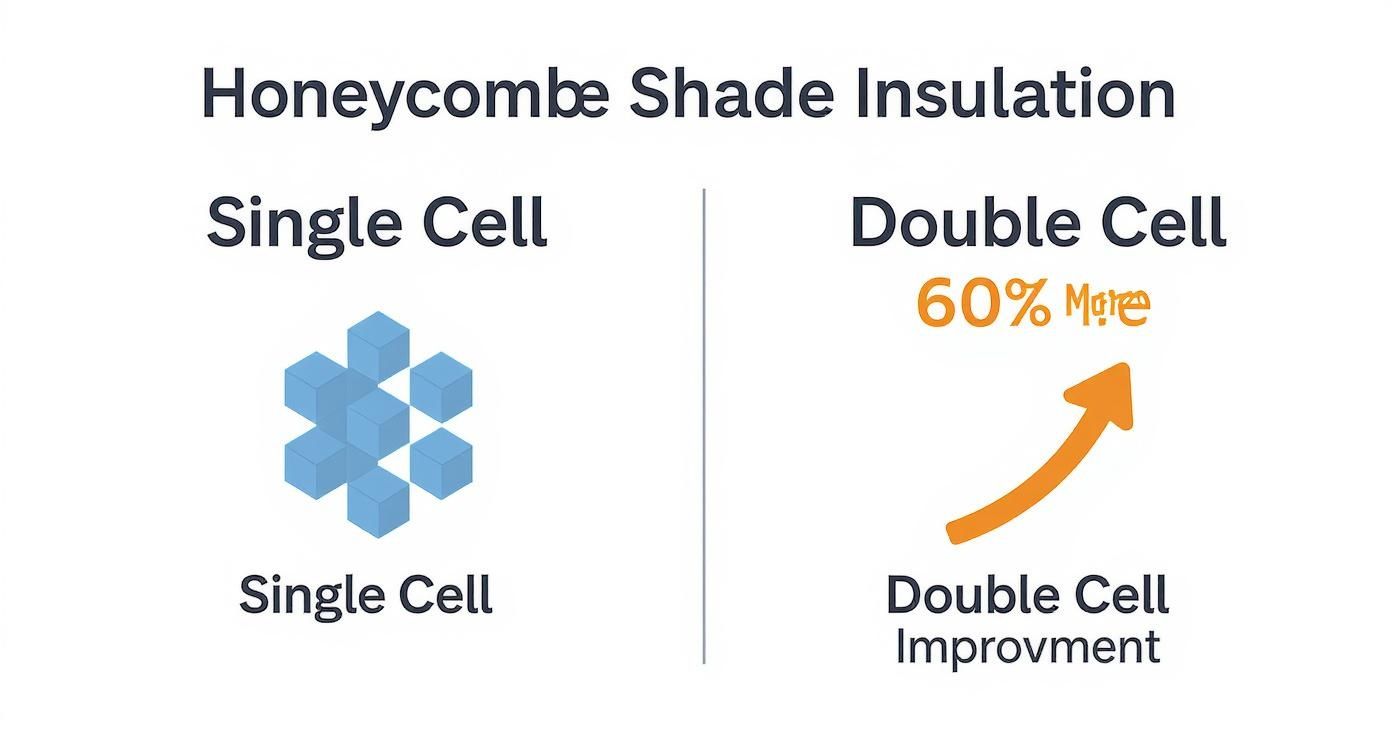 Infographic about single vs double cell honeycomb shades