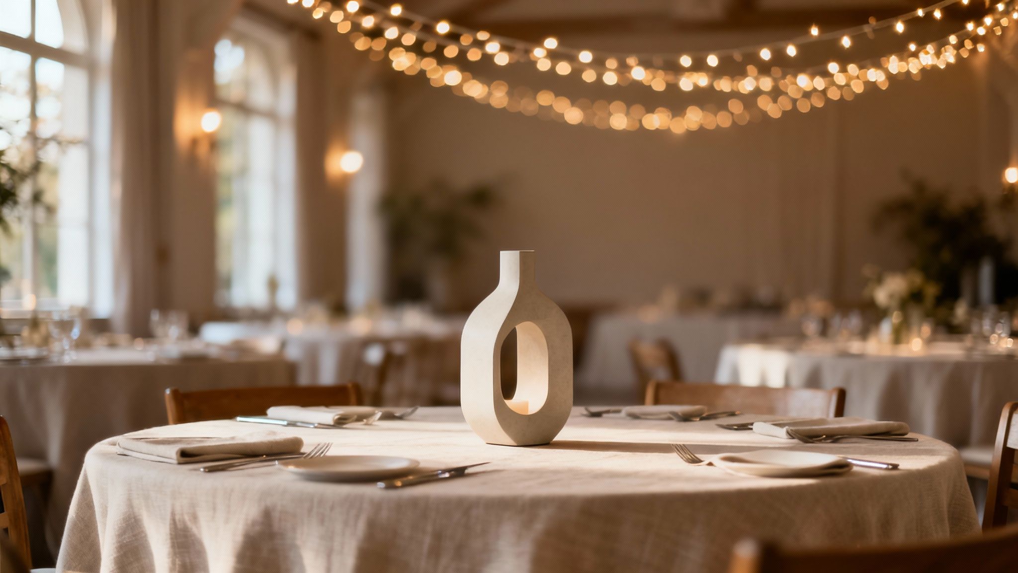 A beautifully arranged floral centerpiece on a wedding reception table.