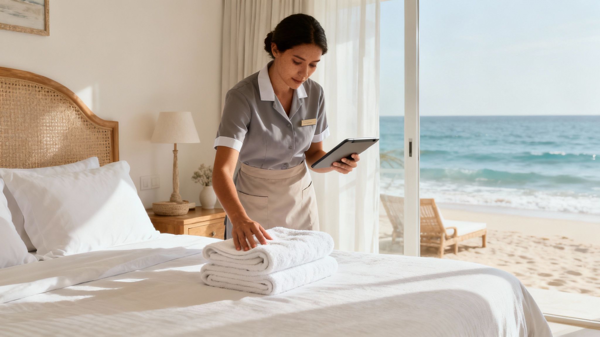 A smiling host hands keys to a happy guest in front of a stylish San Diego rental home.