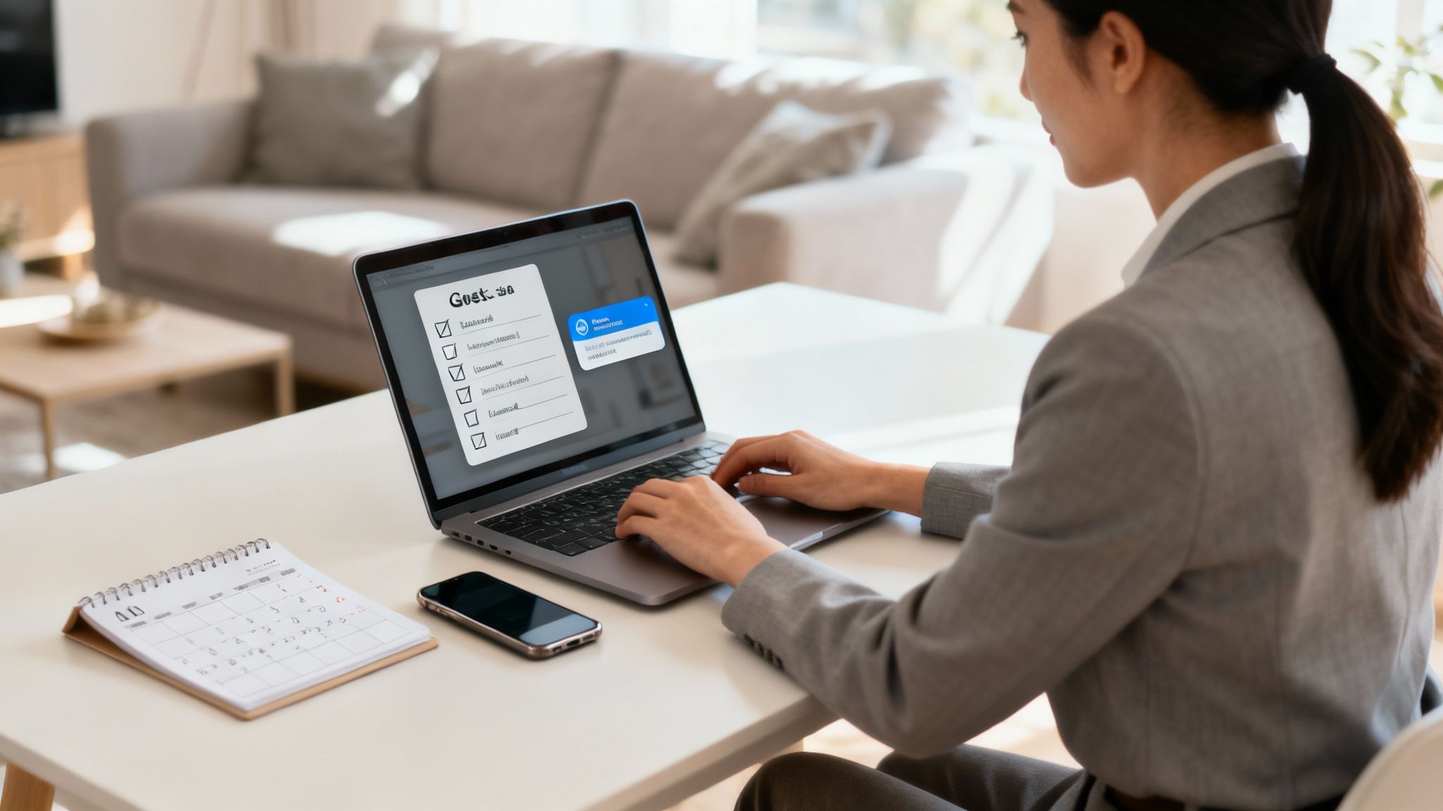 A modern living room in a San Diego rental, showcasing design-forward style.