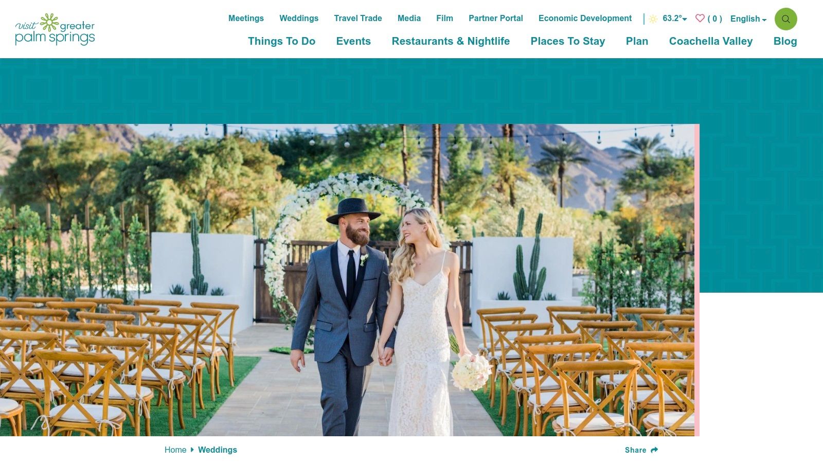 Visit Greater Palm Springs website showing wedding planning resources