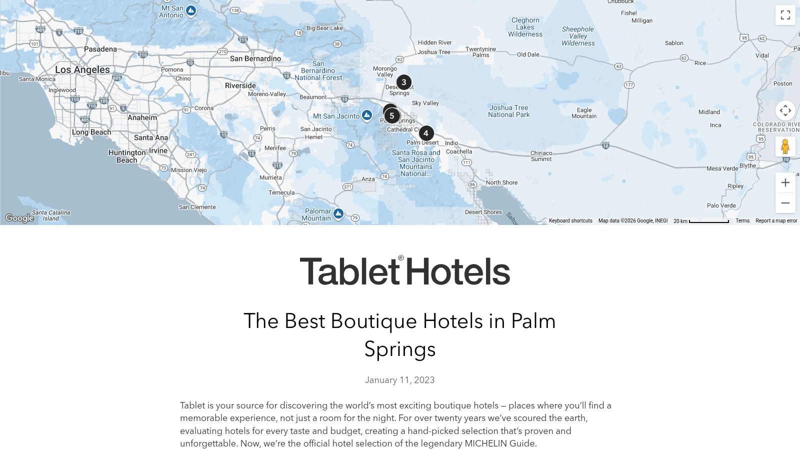 A curated list of hotels on the MICHELIN Guide / Tablet Hotels website for Palm Springs