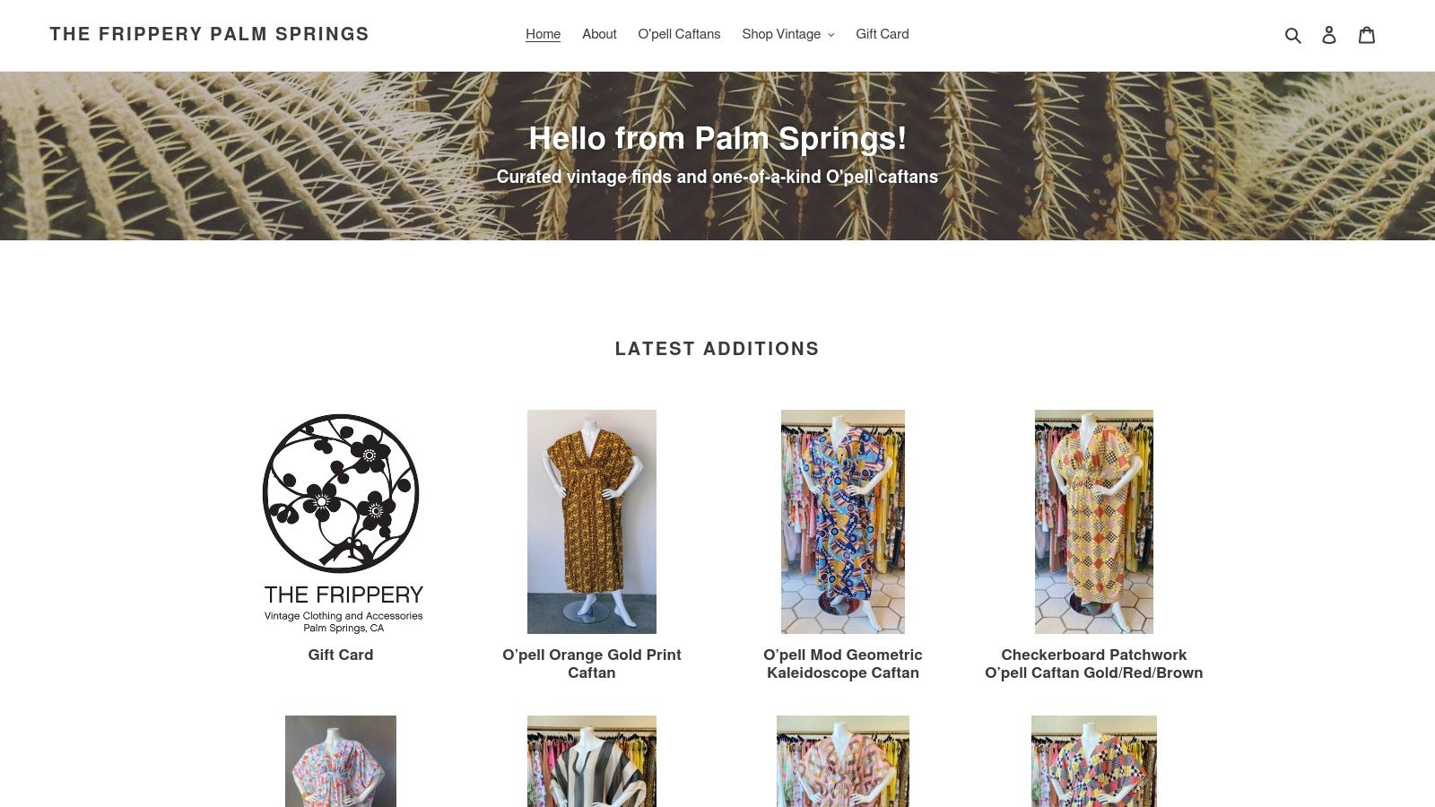 A woman wearing a colorful vintage caftan from The Frippery Palm Springs.