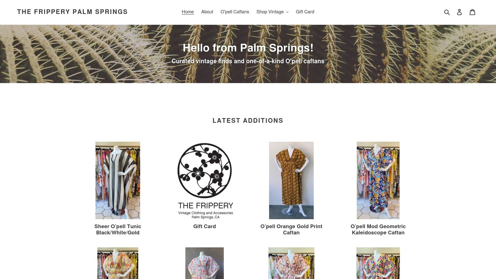 A rack of colorful vintage caftans and dresses inside The Frippery&#39;s boutique space in Palm Springs.