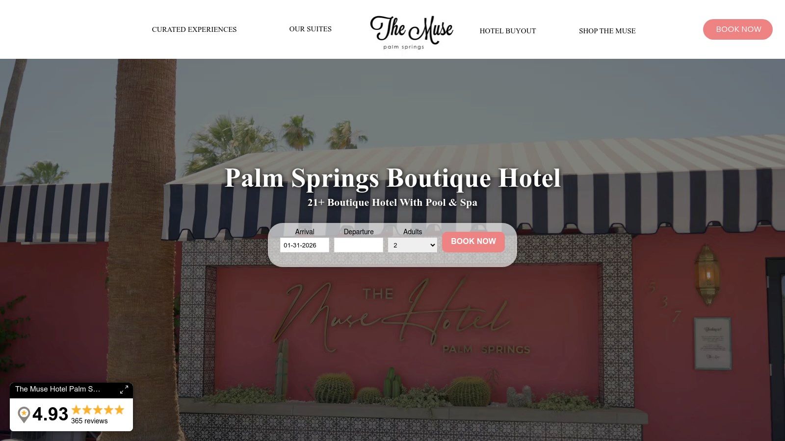 A stylishly decorated room at The Muse Hotel in Palm Springs, perfect for a romantic Valentine's Day getaway.