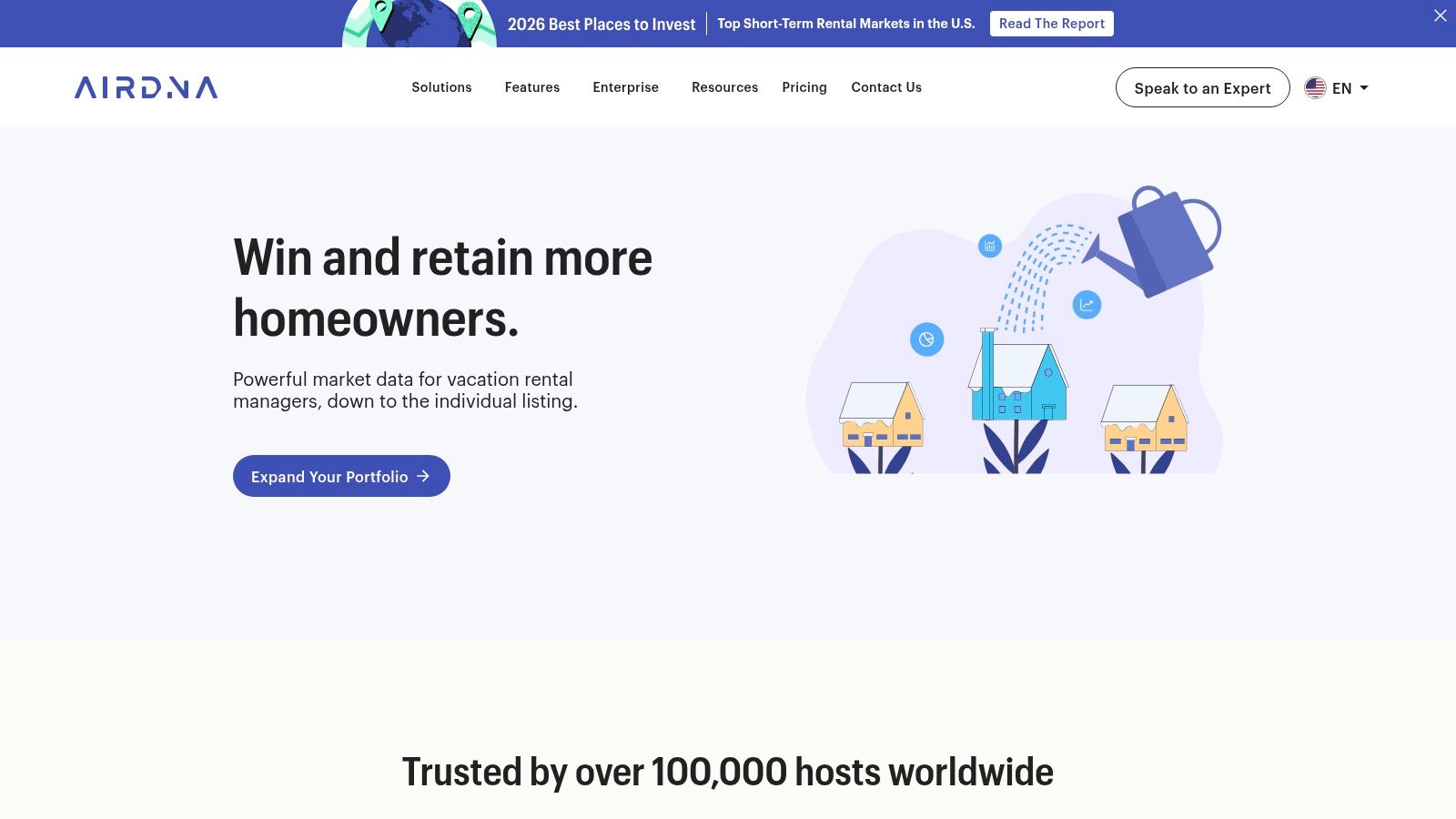 AirDNA platform showing property manager analytics and market data.