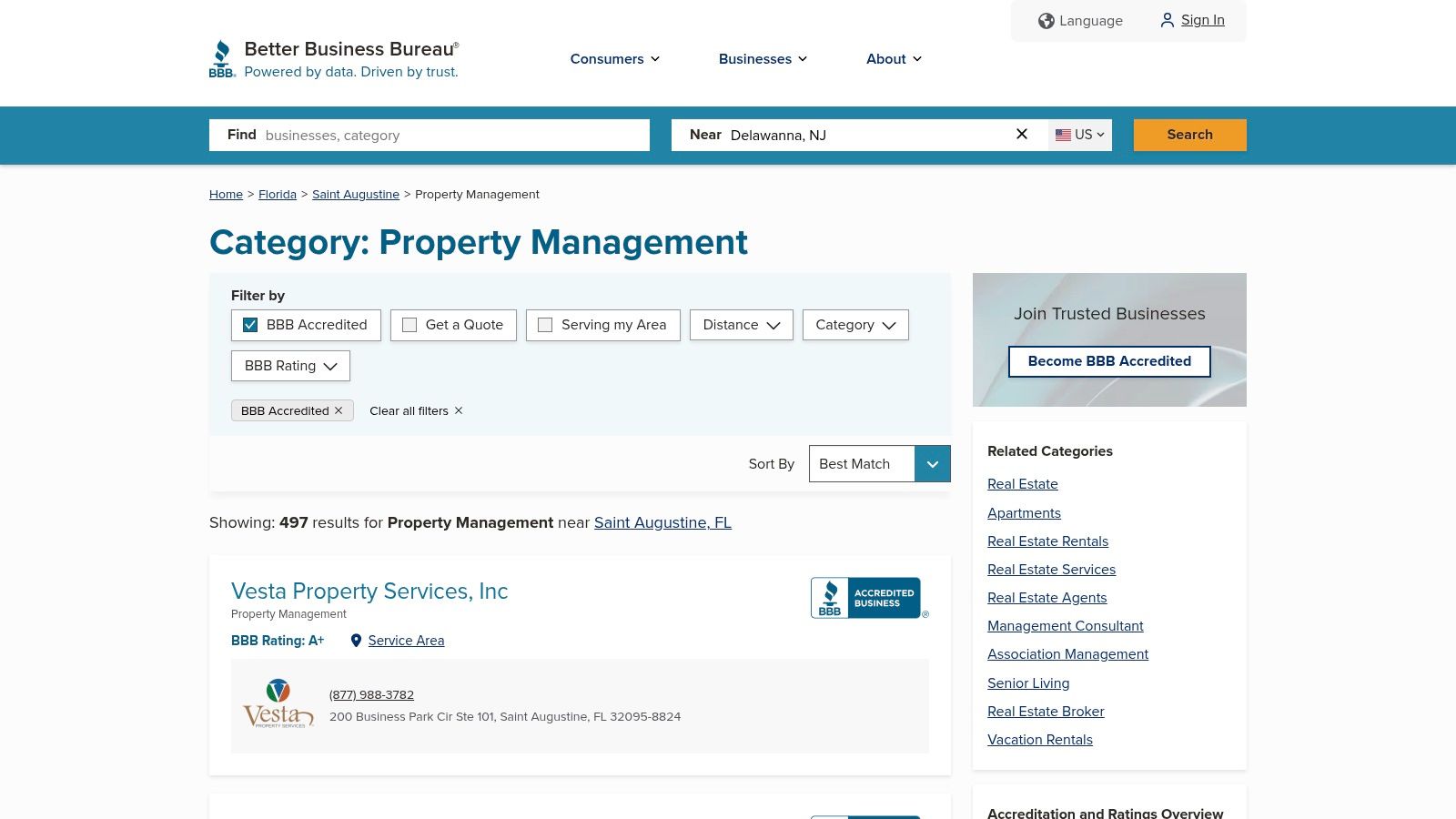 Better Business Bureau (BBB) - St. Augustine property management
