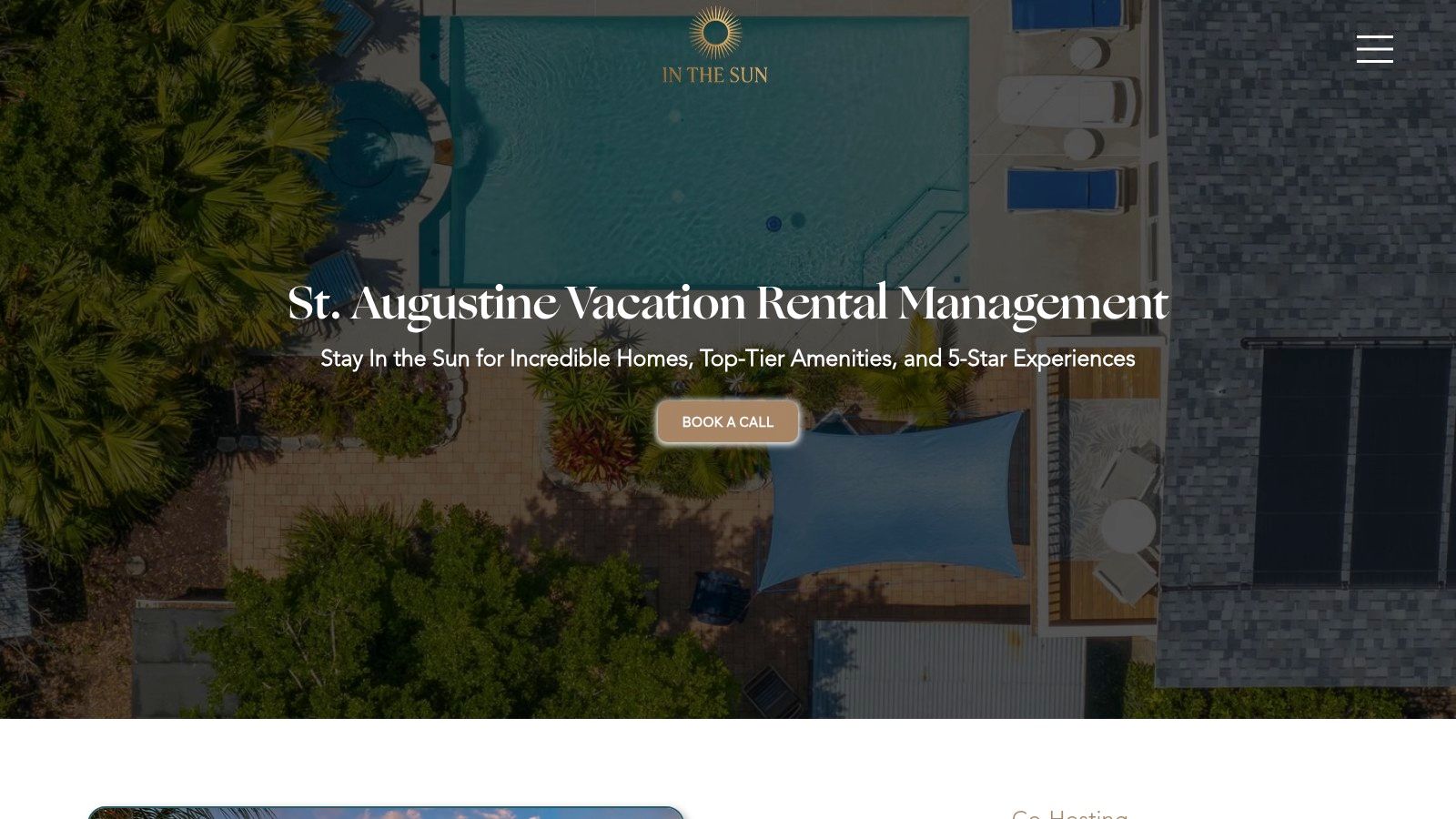 In The Sun Vacation Rentals website homepage showcasing a beautiful vacation rental property.