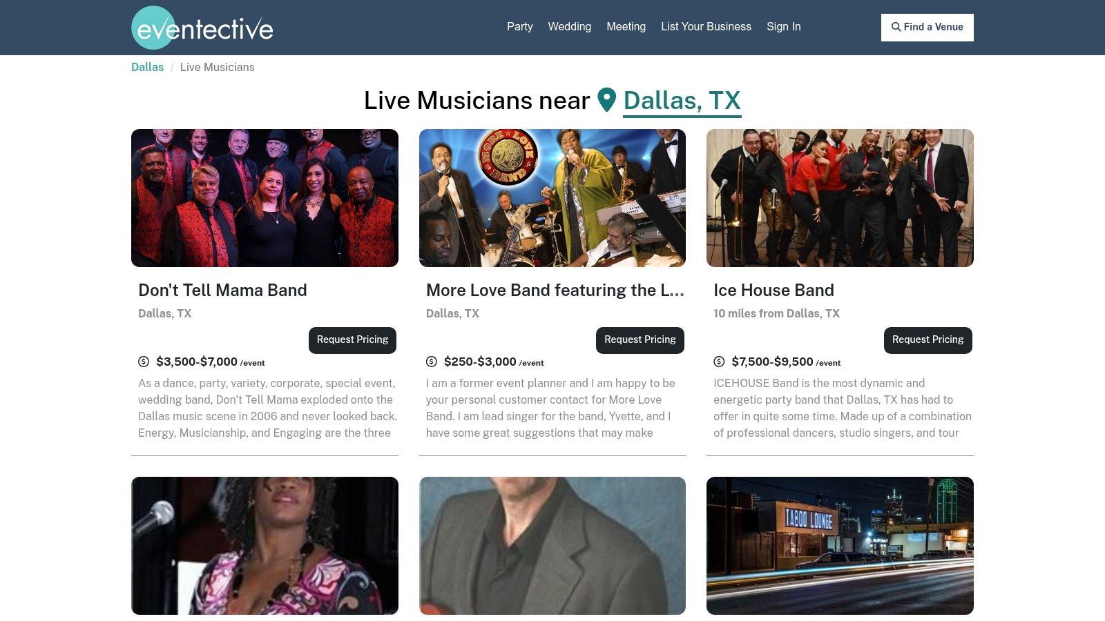 Eventective helps you find and budget for live bands in Dallas, Texas, alongside other event vendors.