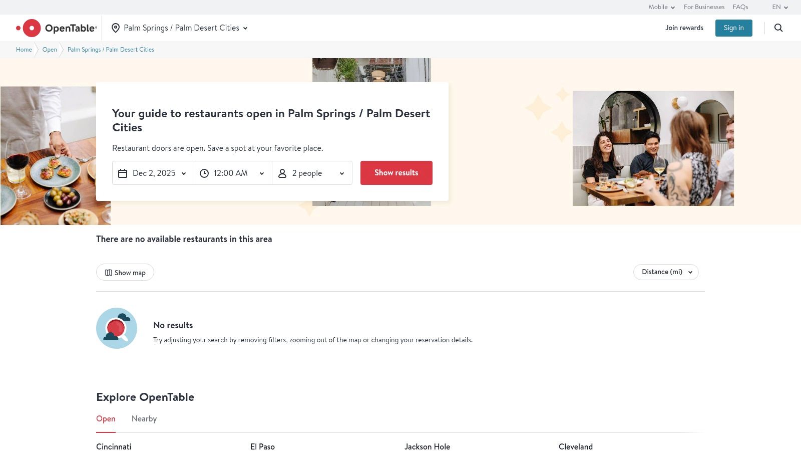 OpenTable – Palm Springs/Palm Desert Cities