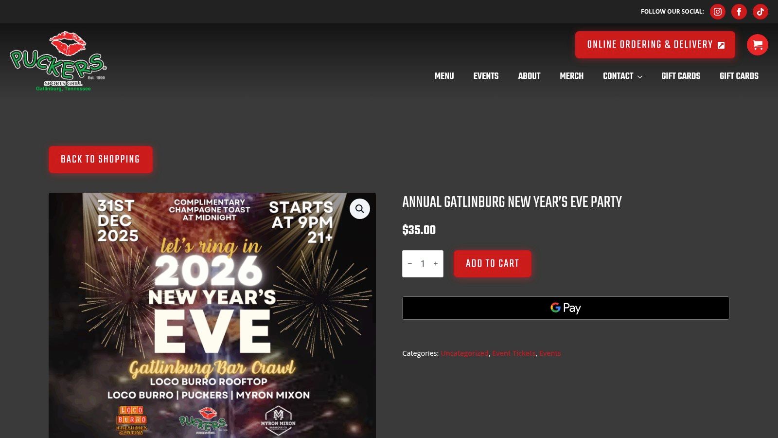 Puckers Sports Grill (with Loco Burro rooftop access) &ndash; Wristbanded NYE bar/rooftop party