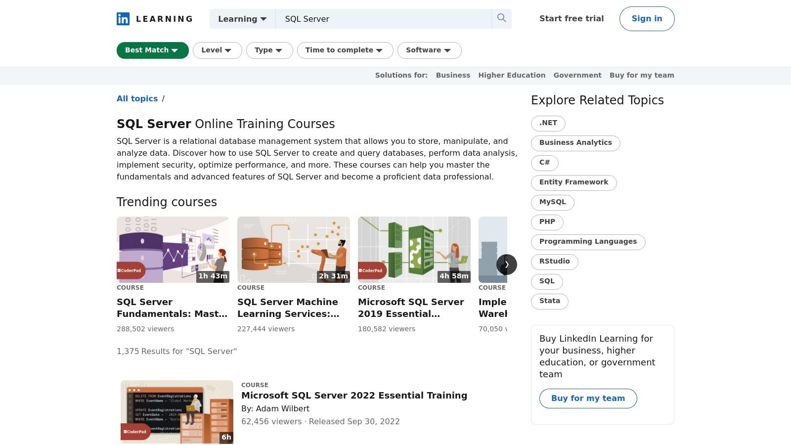 LinkedIn Learning: SQL Server Online Training Courses
