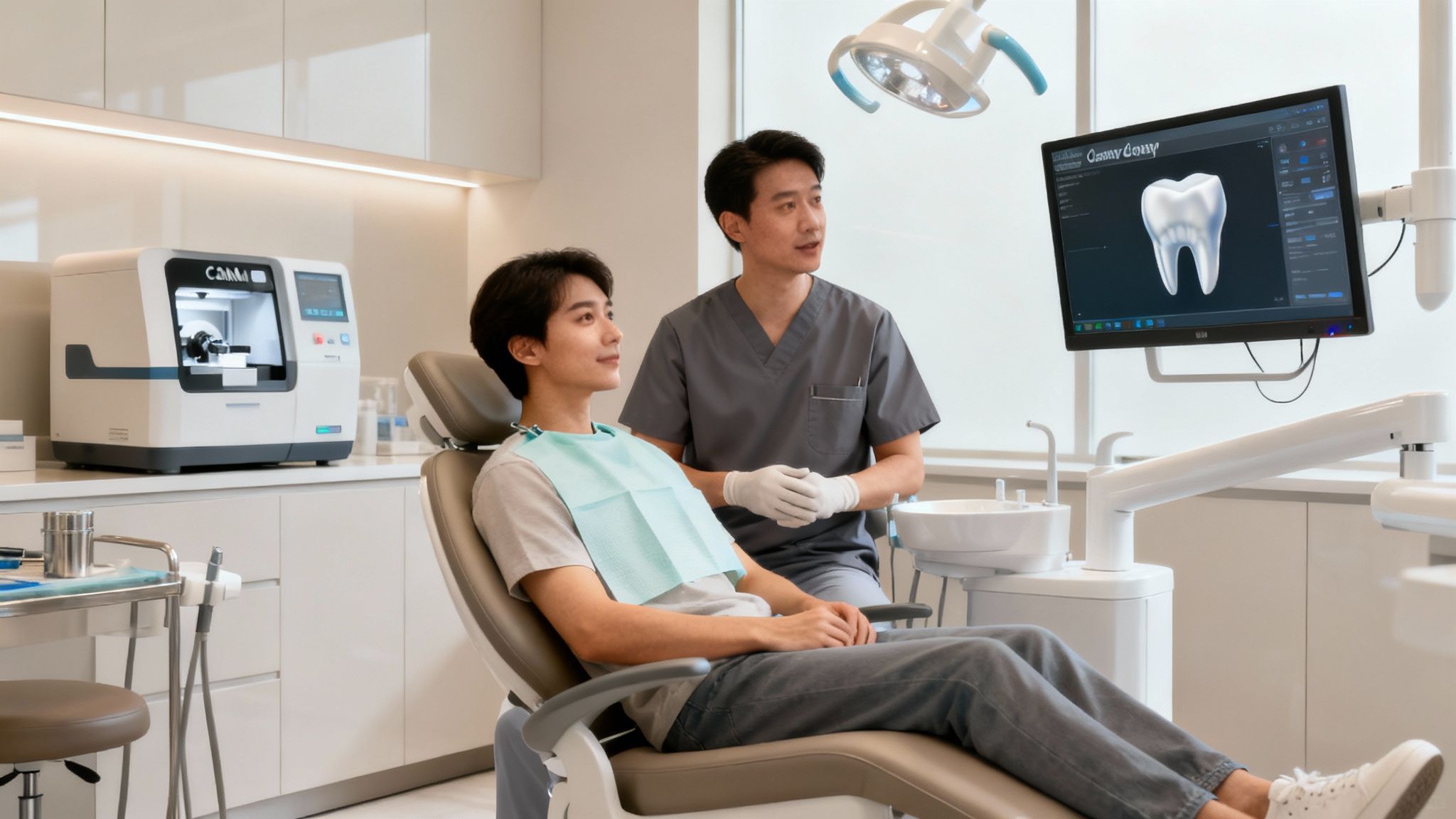 A modern, clean dental operatory with a patient chair and equipment, signifying the high-quality care available in Tijuana.